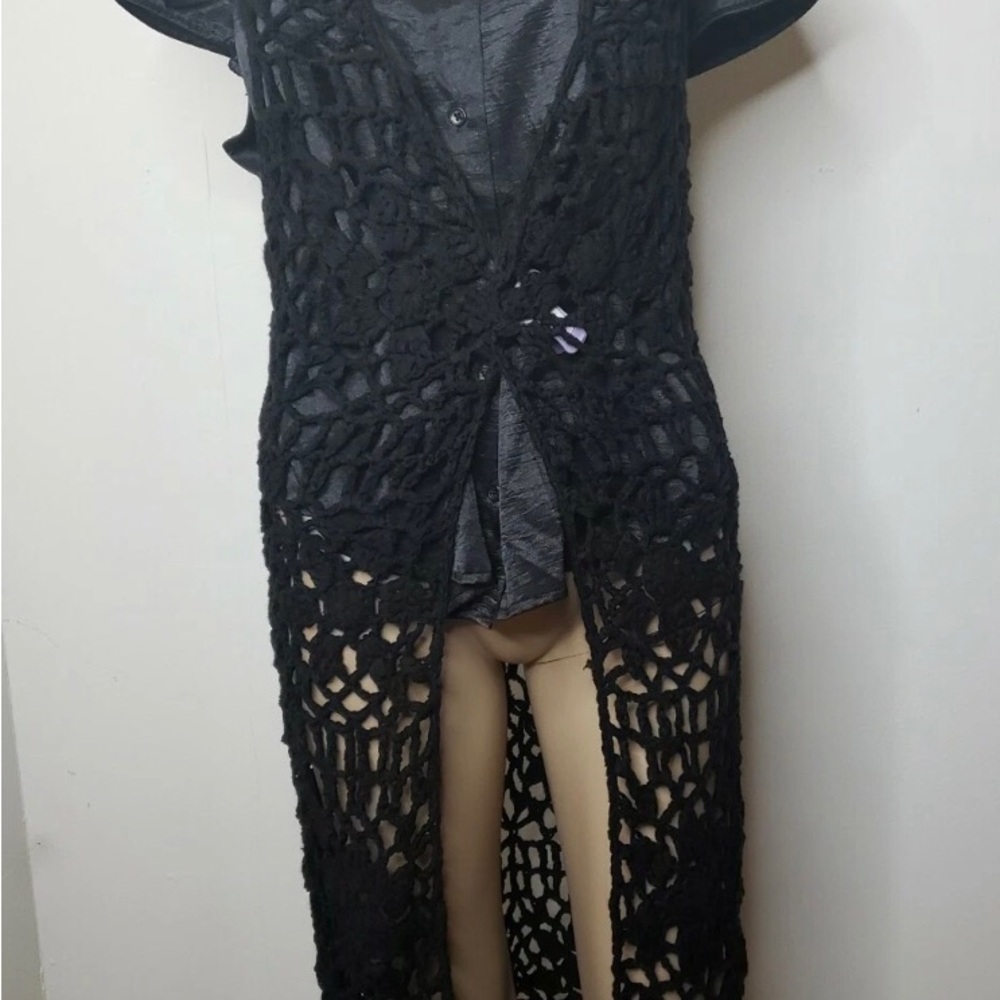 Forever 21 Black Crochet Open-Weave Cardigan